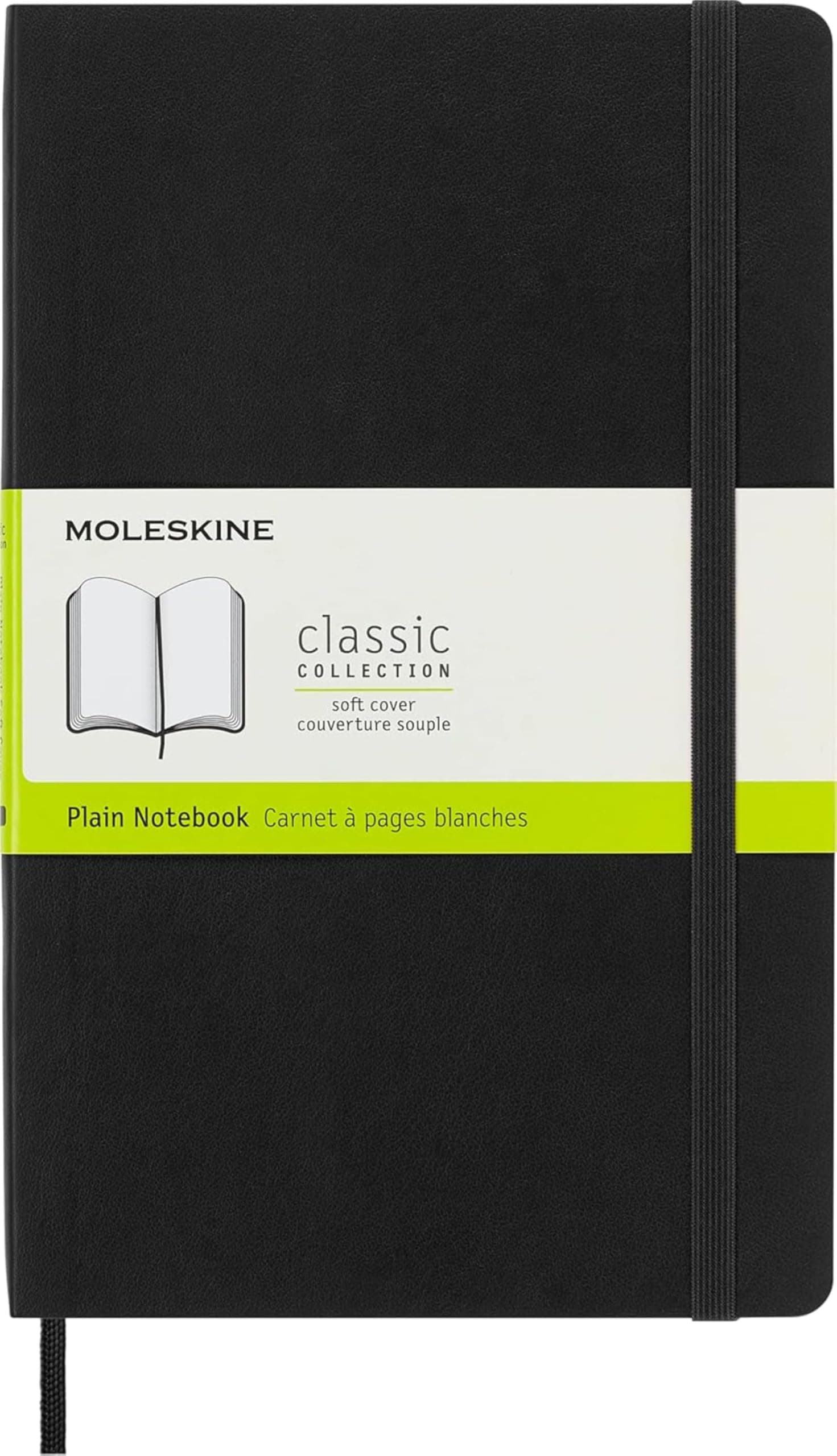 Moleskine Classic Notebook, Notebook With Plain Pages, Soft Cover and Elastic Closure, Black, Large, 13 x 21 cm, 192 Pages