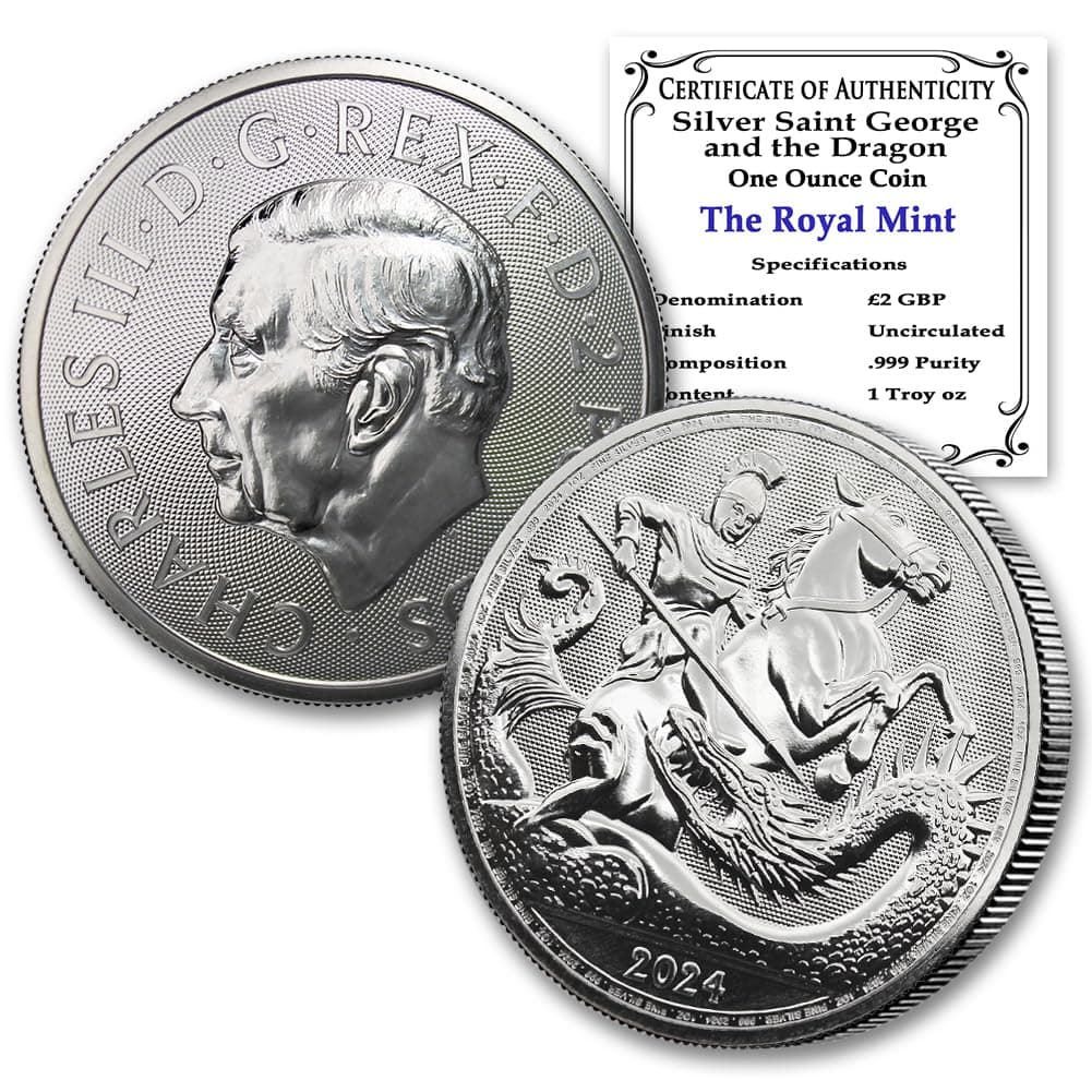 2024-1 oz Great Britain Silver Saint George and the Dragon Coin Brilliant Uncirculated with Certificate of Authenticity £2 Seller BU