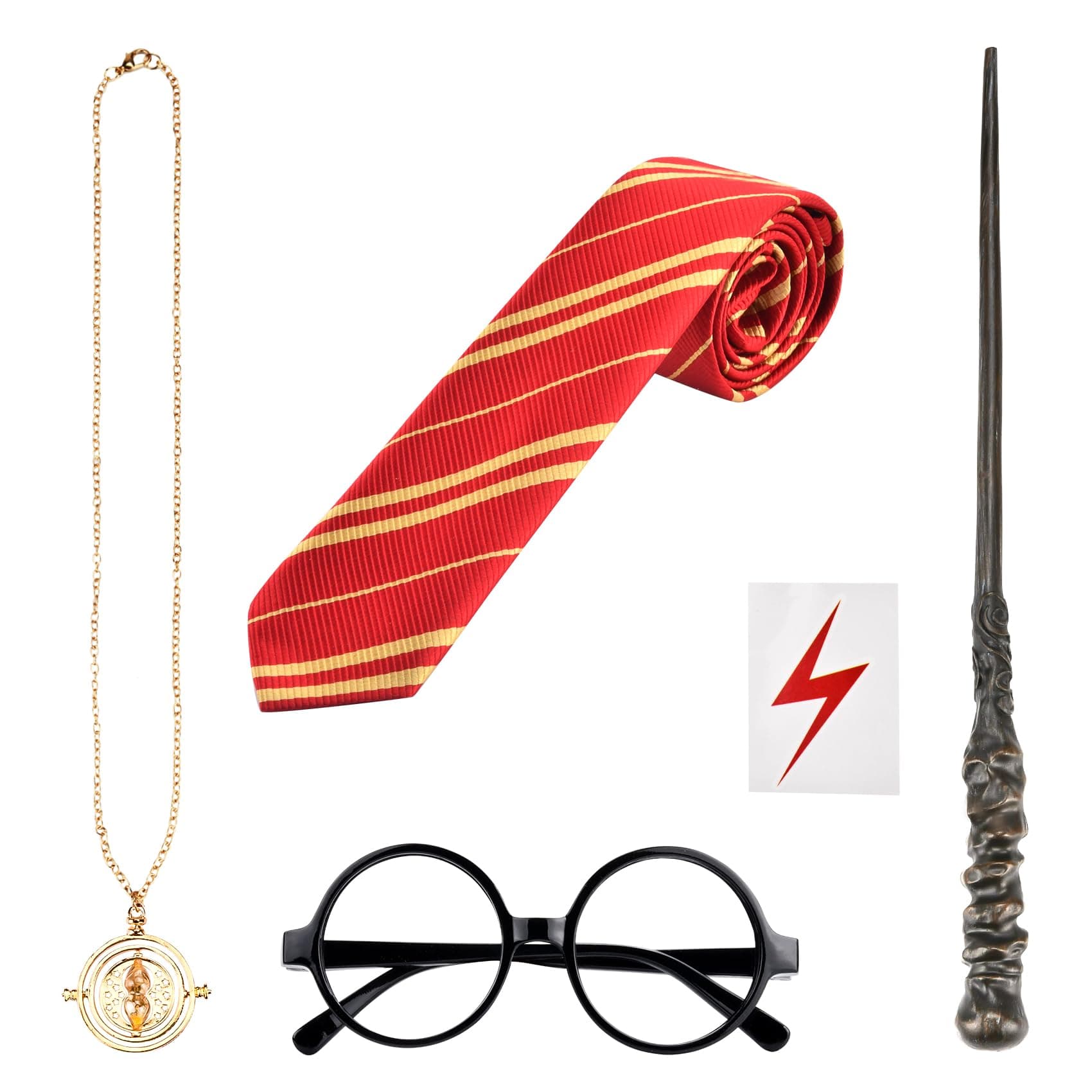 Abitoncc Wizard Costume Set Wizard Wand and Glasses Wizard Tie, Fancy Dress Tie for Halloween Costume Party Wizard Cosplay Outfit for School Event World Book Day Wizard Costume Accessories