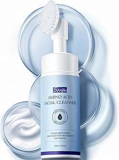 Ultra Gentle Foaming Face Wash, Deep Cleansing Facial Cleanser with Brush Moisturizing & Non-Irritating Face Cleanser for Sensitive Dry All Skin, PH Balancing Oil Control Pore Cleaner for Fresh(Blue)