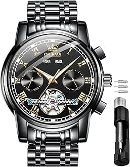 OUPINKE Men's Automatic Mechanical Watches Luxury Business Dress Self Winding Tourbillon Multifunction Calendar Date Luminous Waterproof Luxury Dress Wrist Watches