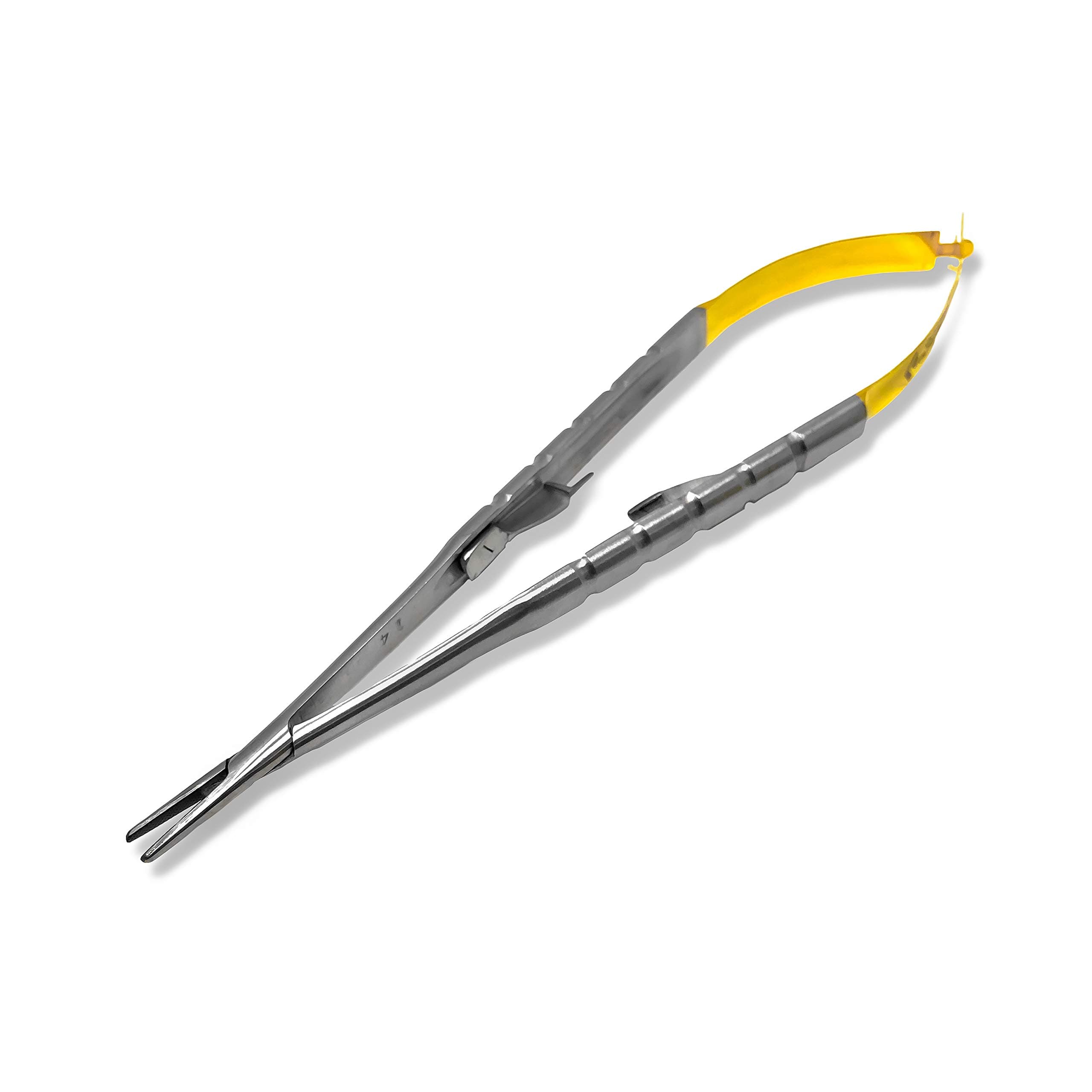 Cynamed TC Castroviejo Micro Needle/Suture Holder Driver with Tungsten Carbide Inserts and Gold Ends - Premium Grade Instrument (5.5 in. Straight Jaws)