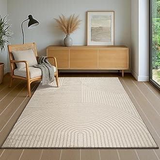 the carpet Everest - modern short pile with high-low effect, 3D effect, high pile density and pleasantly soft, Beige, 80 x 150 cm