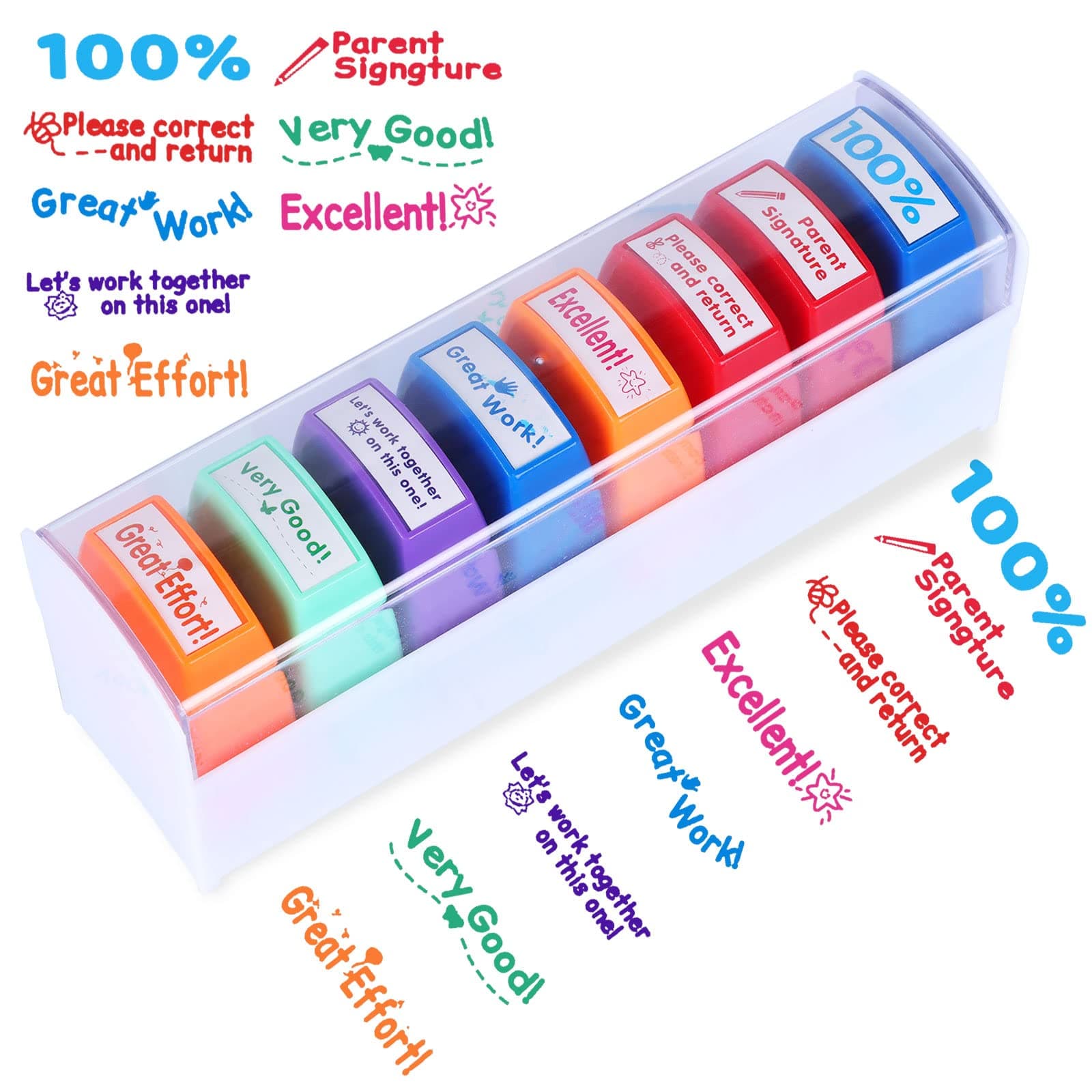 Self-Inking Teacher Stamp Set Mess-Free Motivation Teacher Grading Stamp Set Teachers Review Homework Feedback Stamps For Classroom Grading Encouragement Motivation Recognition 8 Pcs