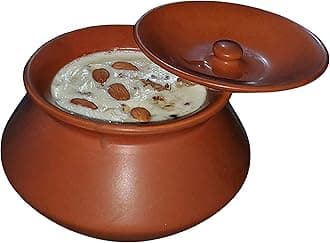Pure Source India Round With Lid Clay Dahi Handi, 1 Ltr, 1 Piece, Brown, Unlglazed Teracotta, 1 Liter