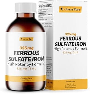 Ferrous Sulfate 325mg Liquid Iron 65mg of Elemental Iron by Llorens Care - 6 oz - Caramel Flavor (6 oz, Caramel)