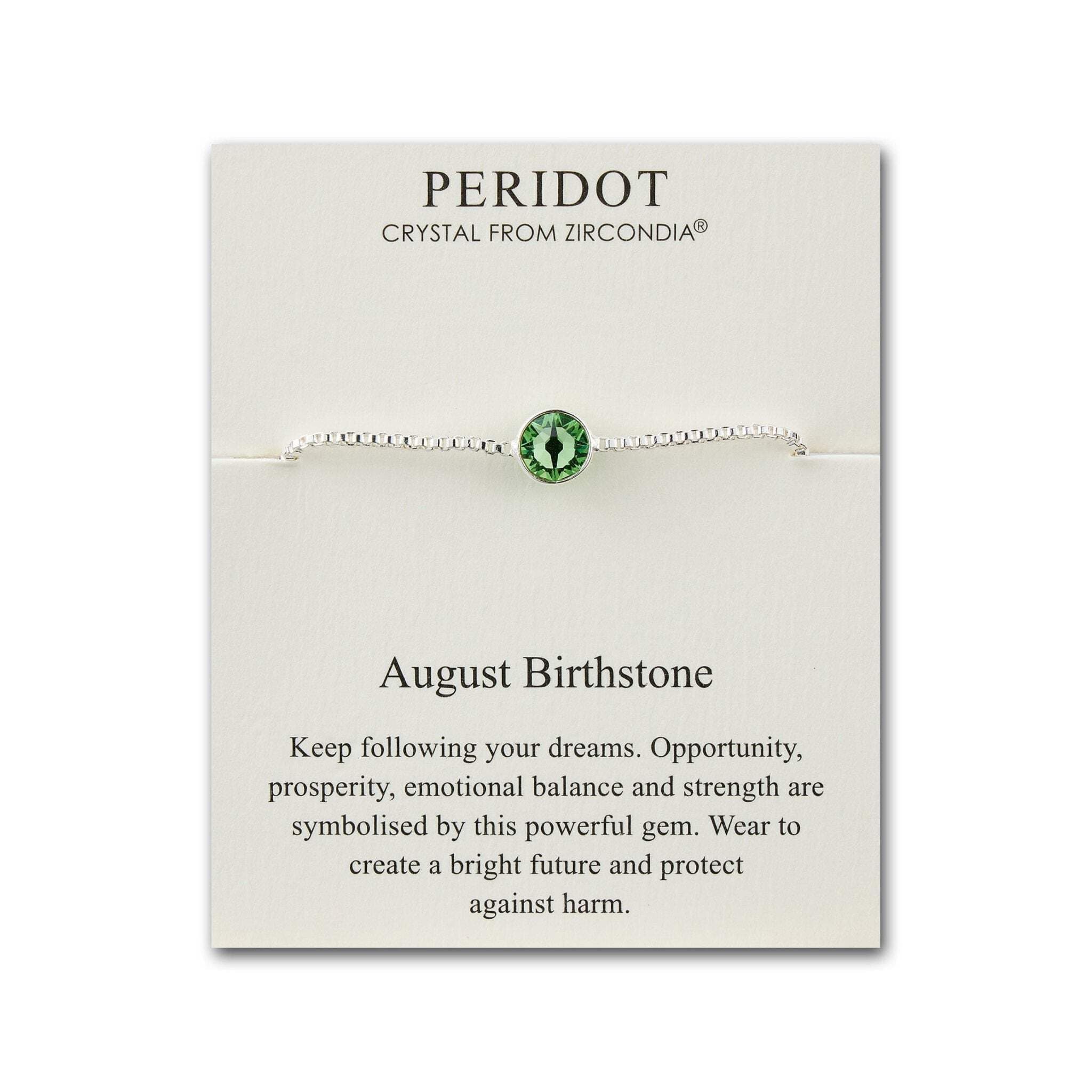 Philip Jones August (Peridot) Birthstone Bracelet Created with Zircondia® Crystals