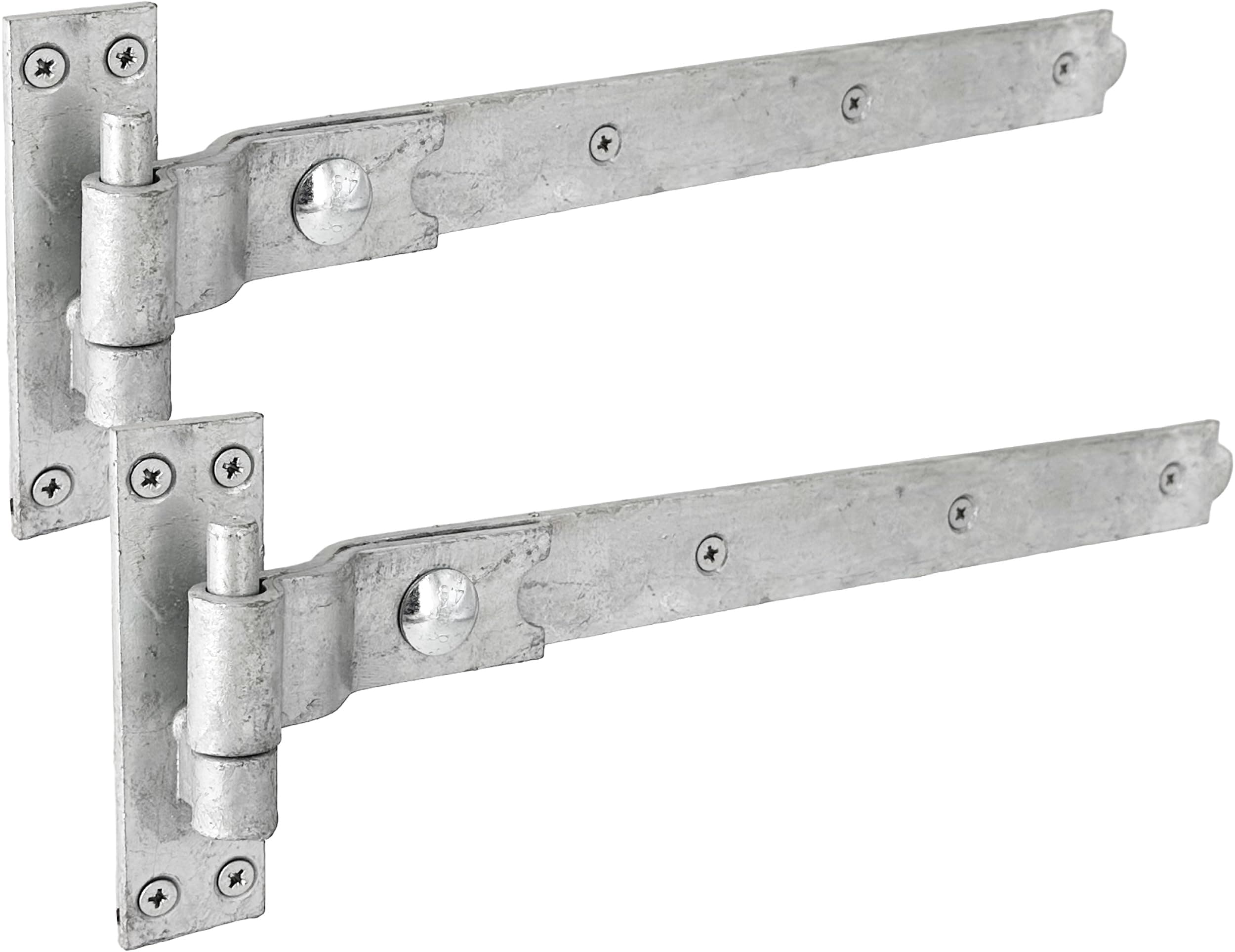 IRONTITE® Cranked Gate Hinges, Heavy-Duty 400mm (16") Hook and Band for Wooden Gates - Galvanized with Fixings Included"}