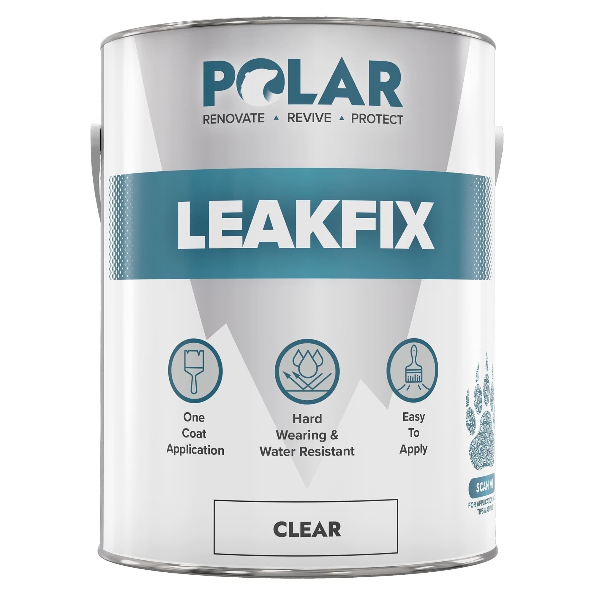 Clear Leak Fix Paint - 85 oz - One Coat Waterproof Sealant with Reinforced Fibers, Instantly Seals Leaks & Cracks for Roofs, Drainpipes and Gutter Repairs for Exterior Use