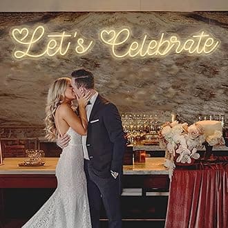 Let's Celebrate Neon Sign Warm White Neon Light 49.24×8.34inch for Wall Wedding Home Bar Party Decor Gifts Personalized Name Sign for Business