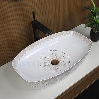 BASSINO Art Wash Basin Counter top,Tabletop Ceramic Bathroom Sink/Basin for Home,Kitchens And Offices -GLOSSY,MOROCCAN Design (L600 x W380 x H135 mm) BTT-759-IN