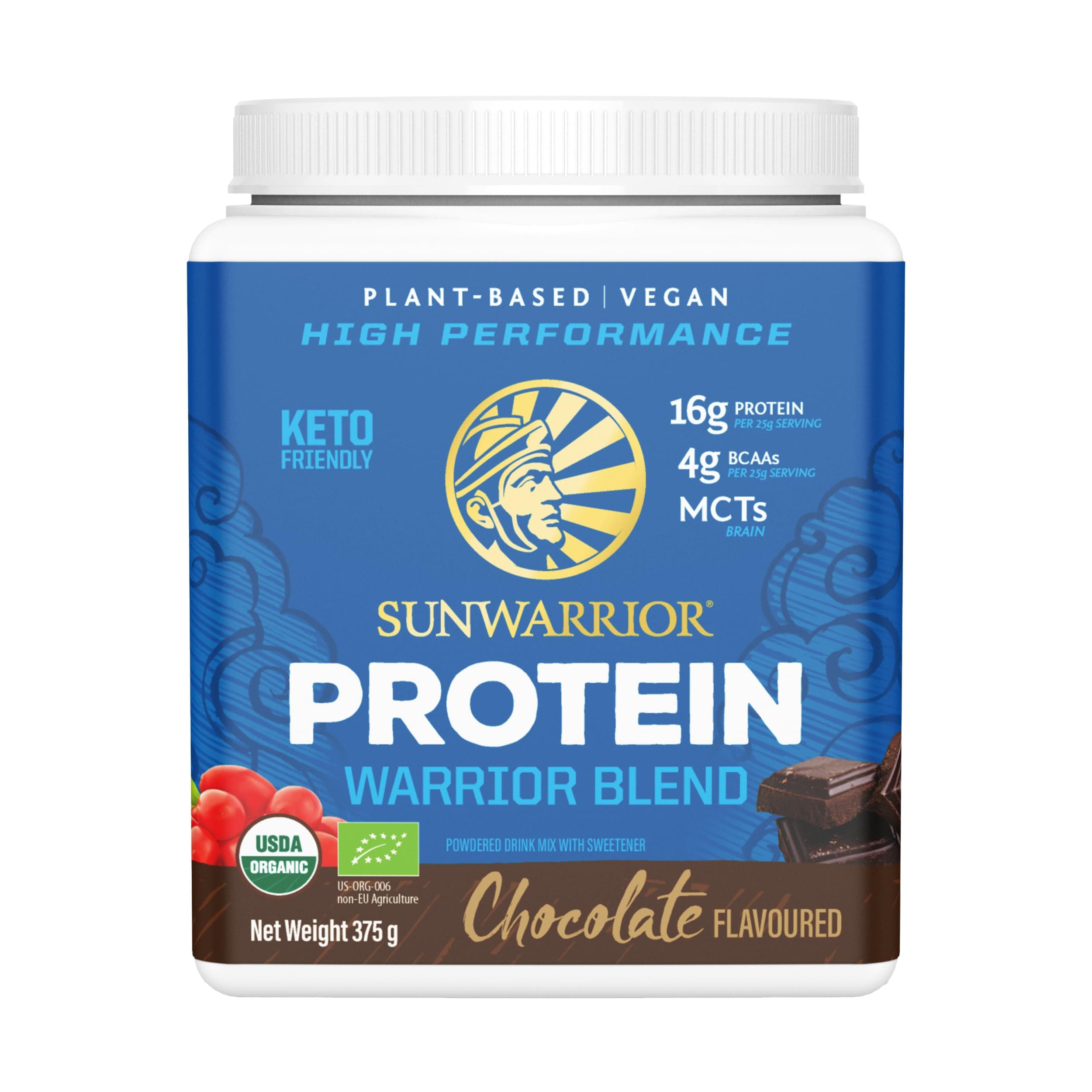 – Warrior Blend - Plant Based Raw Vegan Pea Protein Powder with Hemp Protein and MCTs from Coconut - Chocolate - 375g