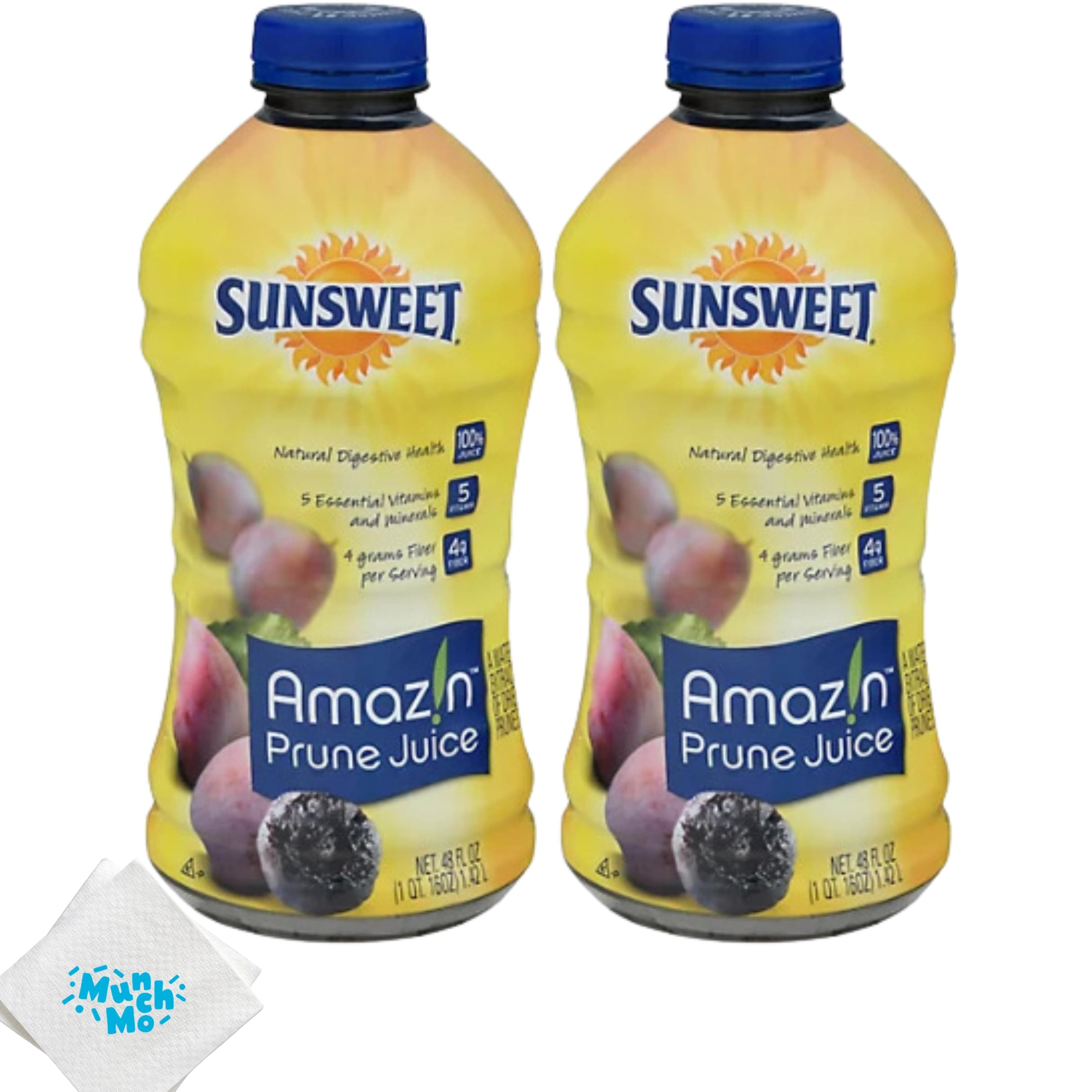 MunchMo Sunsweet Prune Juice 32 Oz - 2 Packs - No Pulp - All Natural 100% Juice, 3 Grams Of Fiber Per Serving, Good Source For Potassium And Vitamins