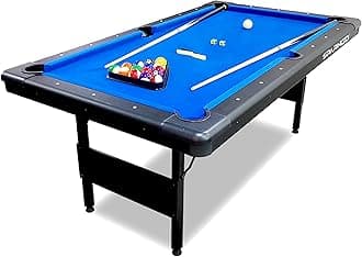 Sparnod Fitness 6FT Folding Pool Table with Sturdy Iron Base, Smooth Blue Wool Surface, Ball Return System, Leg Levelers & Full Accessories - No Assembly Required, Space Saving Billiard Table