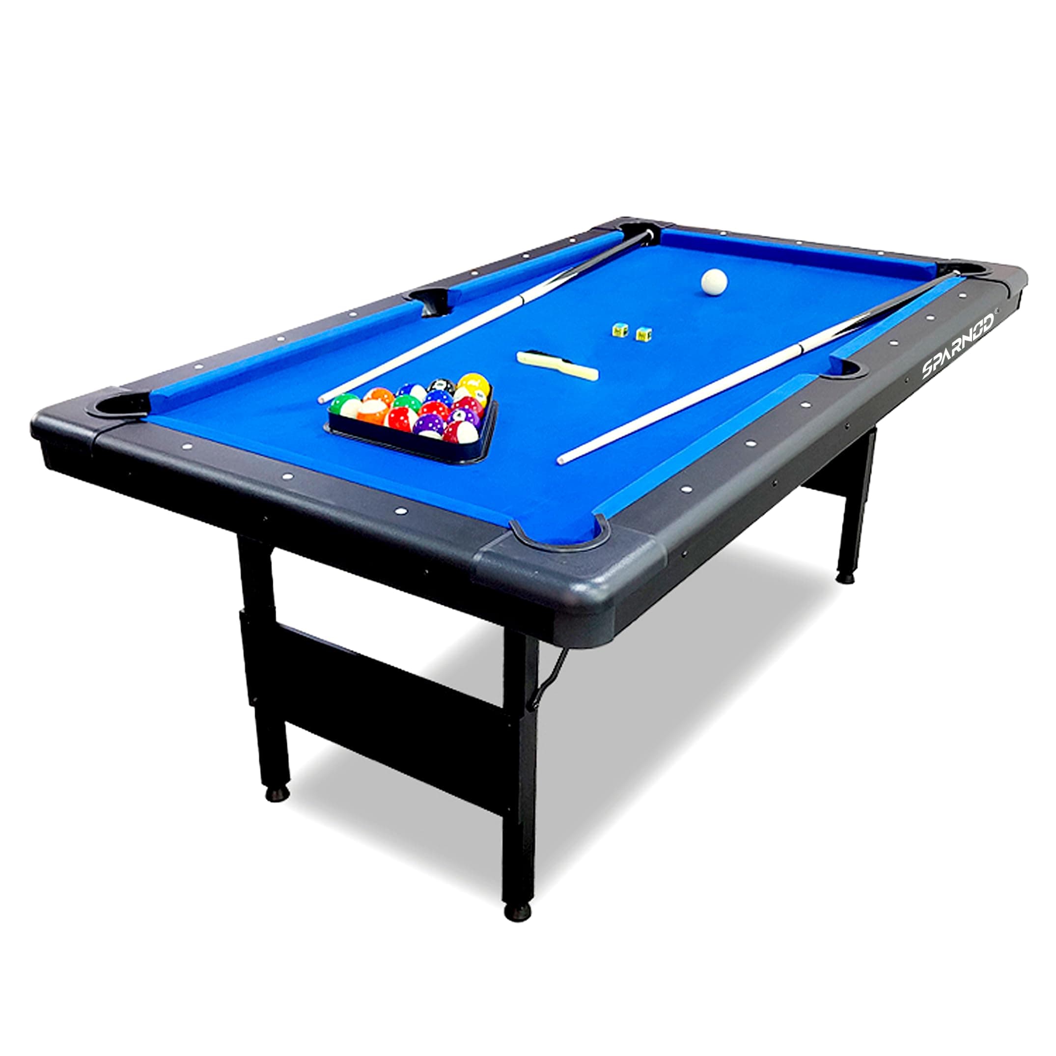 Sparnod Fitness 6FT Folding Pool Table with Sturdy Iron Base, Smooth Blue Wool Surface, Ball Return System, Leg Levelers & Full Accessories - No Assembly Required, Space Saving Billiard Table