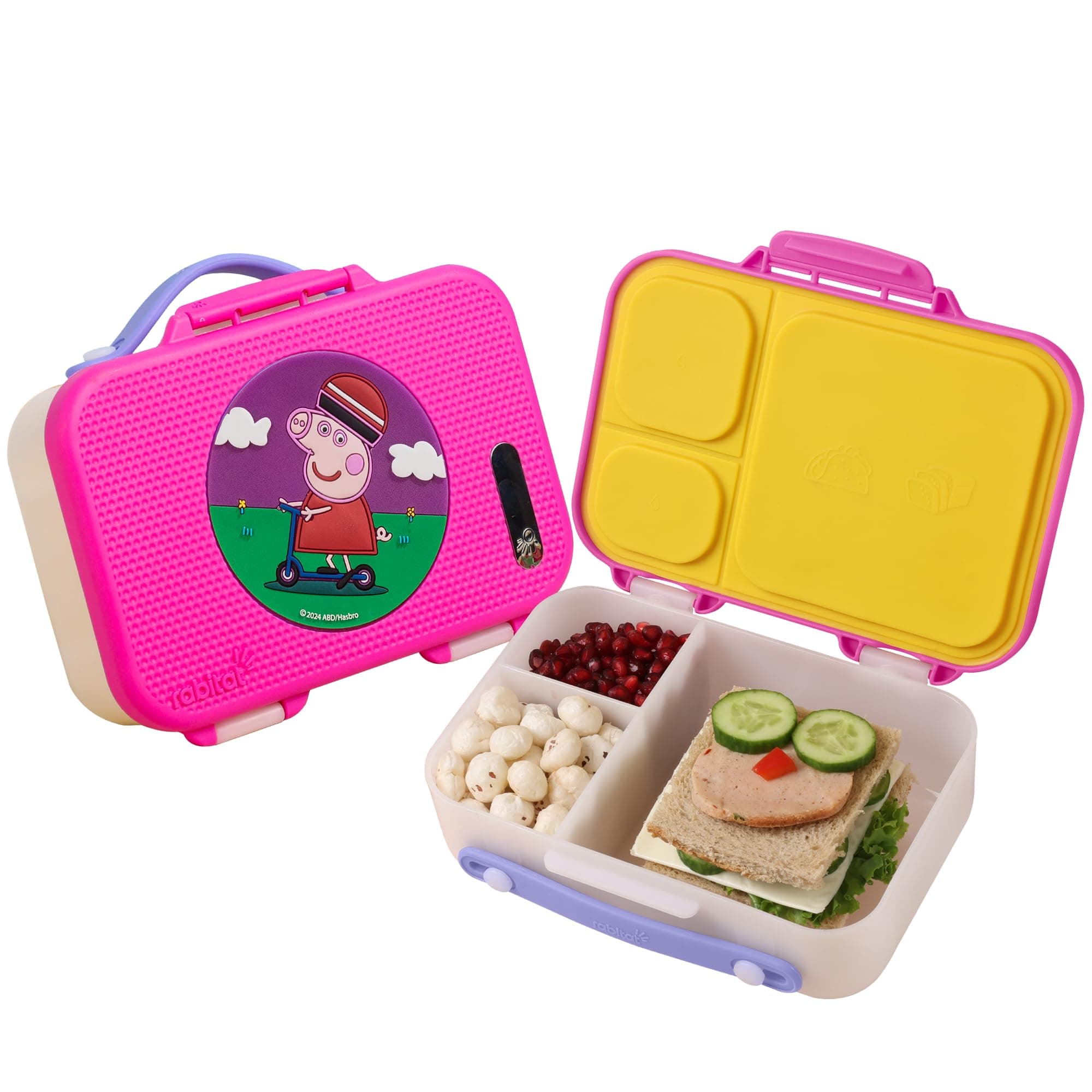 rabitat Munchbee Peppa Pig Bento Lunch Box | 1+1 Year Brand Warranty | Tiffin Box for School | Lunch Box for Kids Boys & Girls | BPA Free, Leakproof & Durable Bento Design | 1000ml | Follow Me