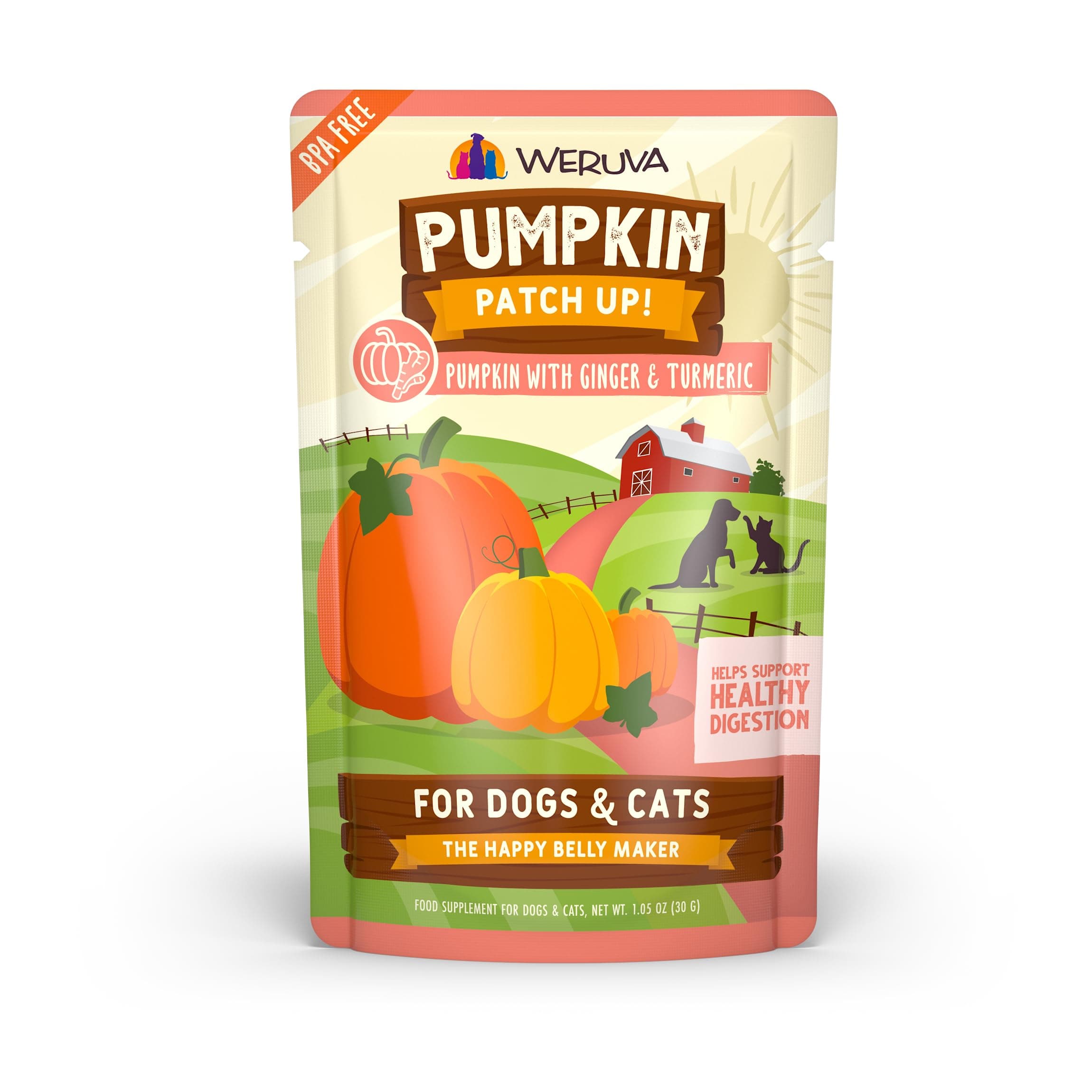 Weruva Pumpkin Patch Up! Pumpkin with Ginger & Turmeric for Dogs & Cats, 1.05oz Pouch (Pack of 12)