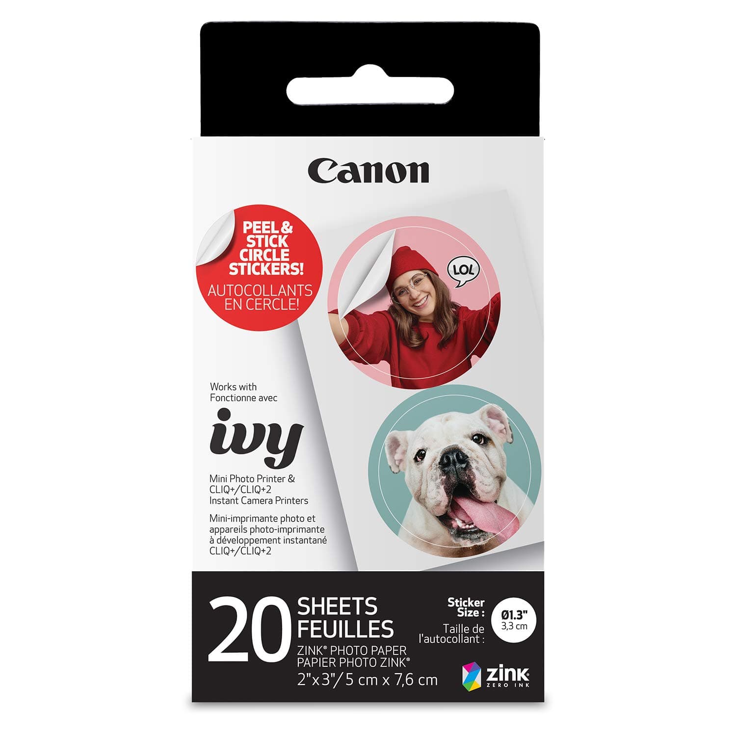 Canon Ivy Zink Pre-Cut Circle Sticker Paper 20 Sheets Pack Compatible with Canon Ivy Mini Photo Printer and CLIQ+/CLIQ+2