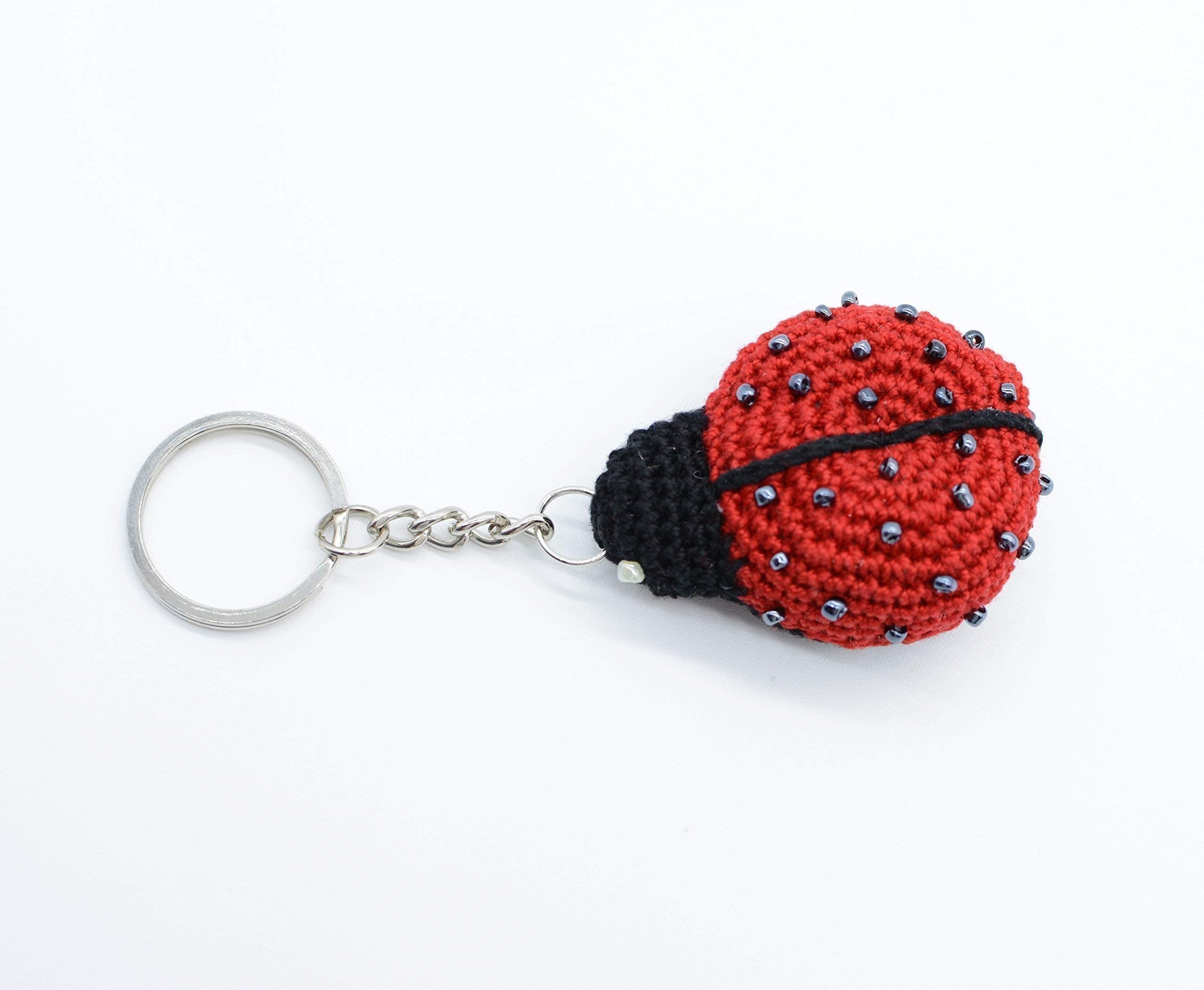 Key chain charm pendant, crochet ladybug, little beetle