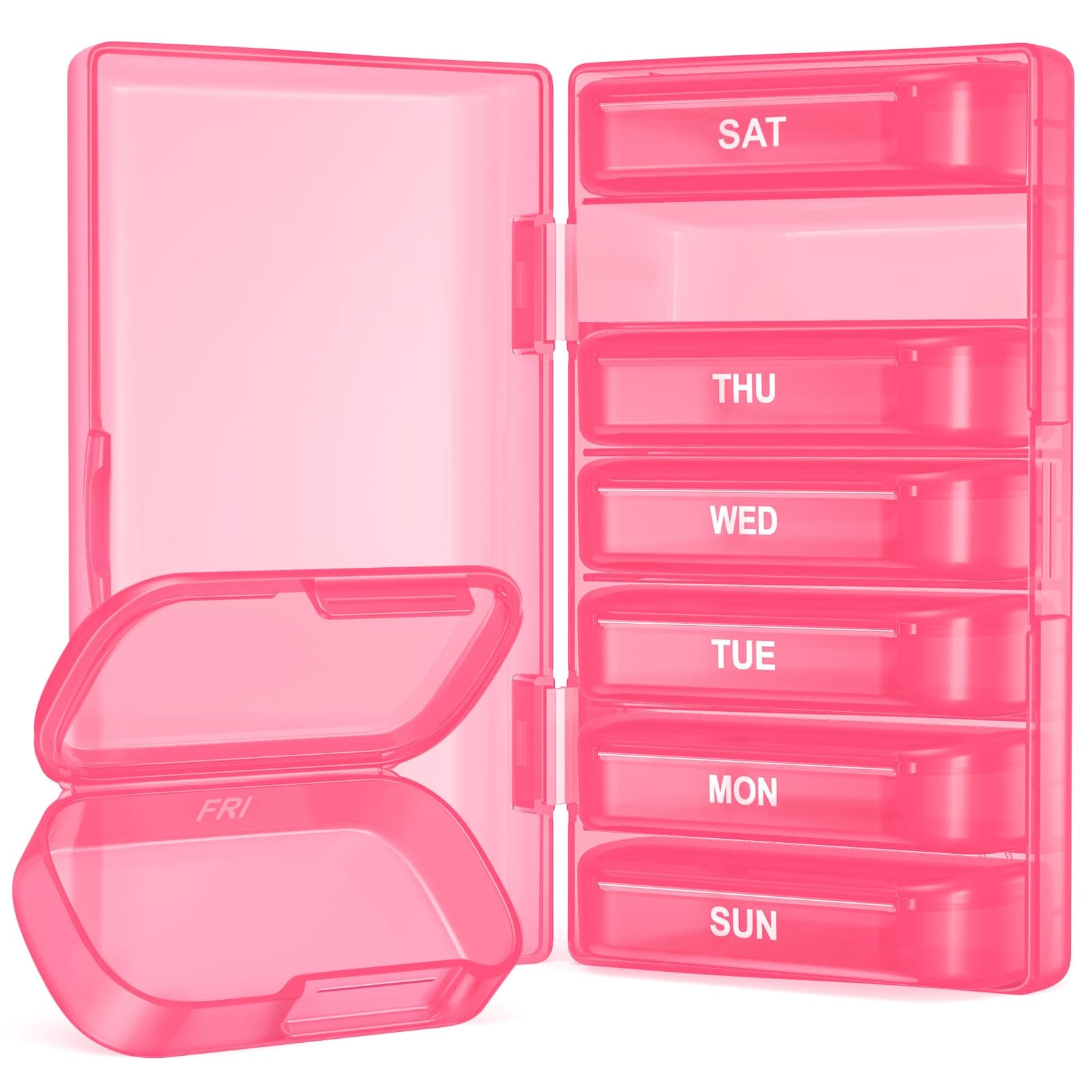 Enlarged Weekly Pill Organizer, 7 Day Pill Box Cases Easy to Open, BPA-Free Medicine Organizer with 7 Inner Separate Pill Container for Vitamins, Fish Oils, Supplements