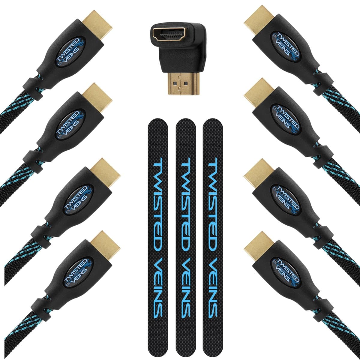 Twisted Veins 3ACHB10 Receiver Pack. Premium HDMI High Speed with Ethernet Cables. Contains Three 3 ft/cm 90 cables and One 10 ft/m 3 cable. Support HDMI 2.0b 4K 60hz HDR (4K 30hz on Some Devices)