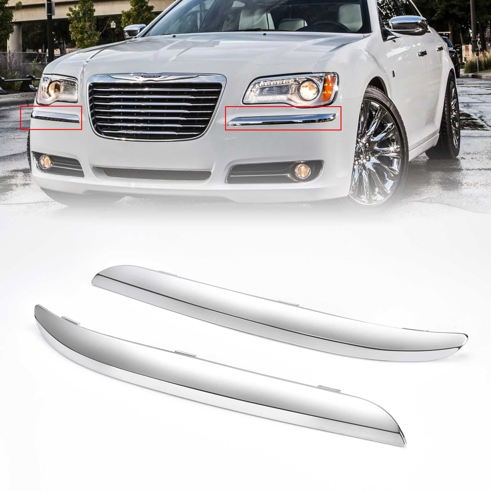 Front Bumper Molding Trim Chrome Compatible with Chrysler 300 2011 2012 2013 2014 Left and Right Side Bumper Cover Molding Replaces CH1046103 CH1047103 68127941AB 68127940AB