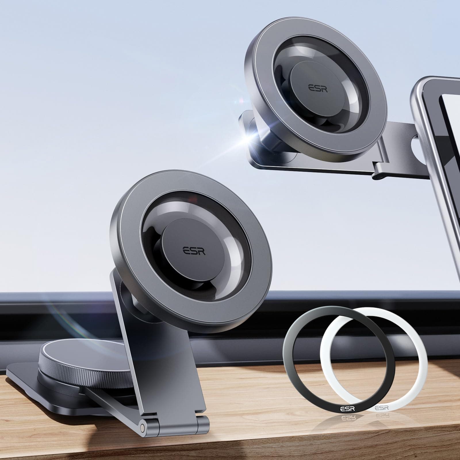 for MagSafe Car Mount, Car Phone Holder,Dashboard/Tesla Touchscreen Car Mount, Magnetic Phone Holder for Car, for iPhone 17/16/S25/Google Pixel 10, Charging Not Supported(2 Metal Rings Included)