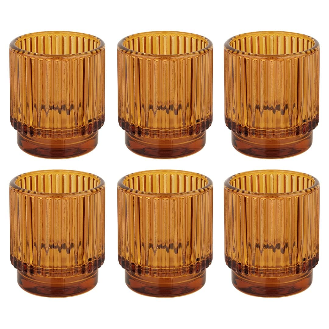 Ribbed Glass Votive Holders (Amber, 6)