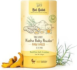 Nat Habit Everyday Talc Free Raw Haldi Kusha Baby Powder, Chemical Free & Rashfree, 0-5 Yrs - (150 g)