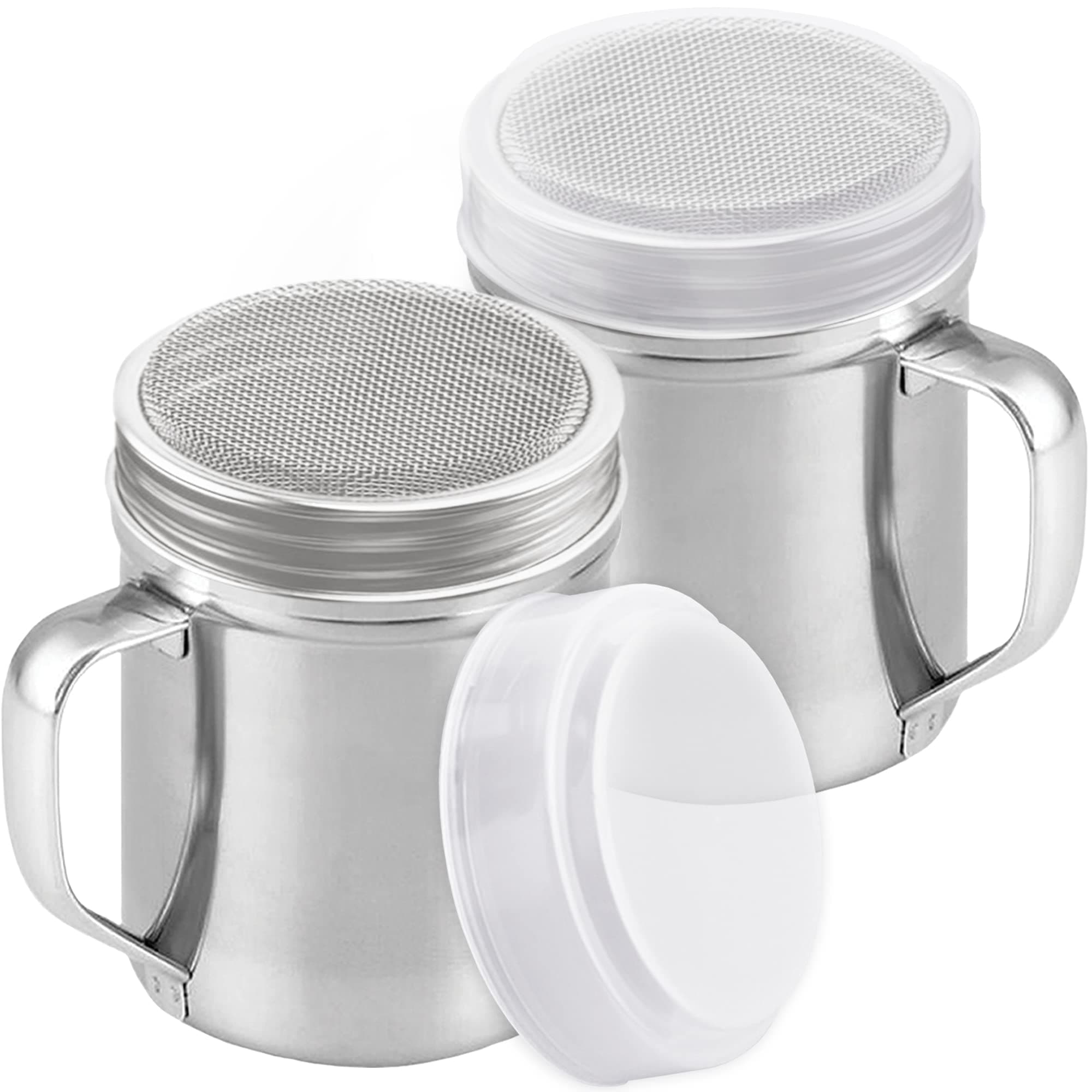 Powdered Sugar Shaker Duster - With Handle - Cinnamon Shaker For Coffee Bar - Fine Mesh Dredge - 10 ounce, pack of 2 | Style: Fine