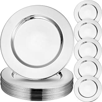 Vesici 12 Pcs Silver Stainless Steel Charger Plates 13 Inch Round Metal Charger Plates Bulk Mirror Elegant Charger Luxury Table Decor for Wedding Dinner Party