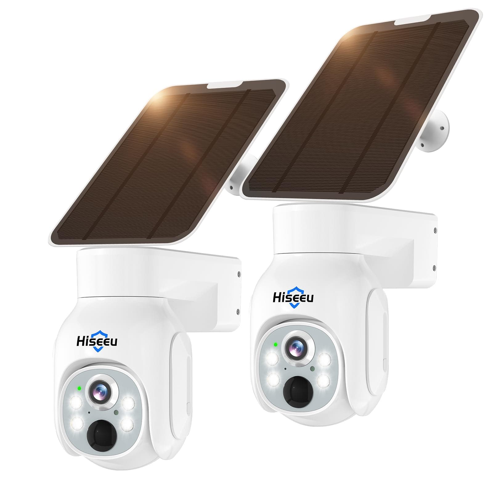 HiseeuWireless Solar Security Camera, 2PCS 4MP Battery Camera Outdoor, PTZ 360° View, PIR Motion Detection, Color Night Vision, IP66, 2-Way Audio, 2.4G WiFi