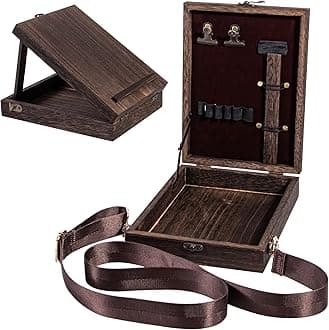 Writers Messenger Wooden Box with Hinged Lid Front Clasp,9.8"x7.5"x2.4", Multifunctional Retro Handmade Portable Artist Tool Storage Case Postman Bag Sketch Art Easel for Painting