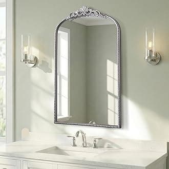 Micasso Arched Mirror, Traditional Vintage Ornate Mirror, 31" x 19" Antique Baroque Silver Wall Mirror for Bathroom Bedroom Living Room