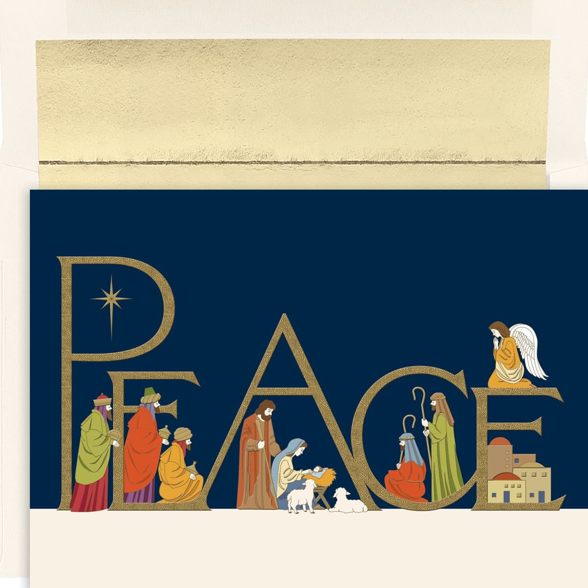 Holiday Collection Premium 15-Count Boxed Embossed Religious Christmas with Foil Lined Envelopes, 7.8" x 5.6", Peaceful Night (837400)