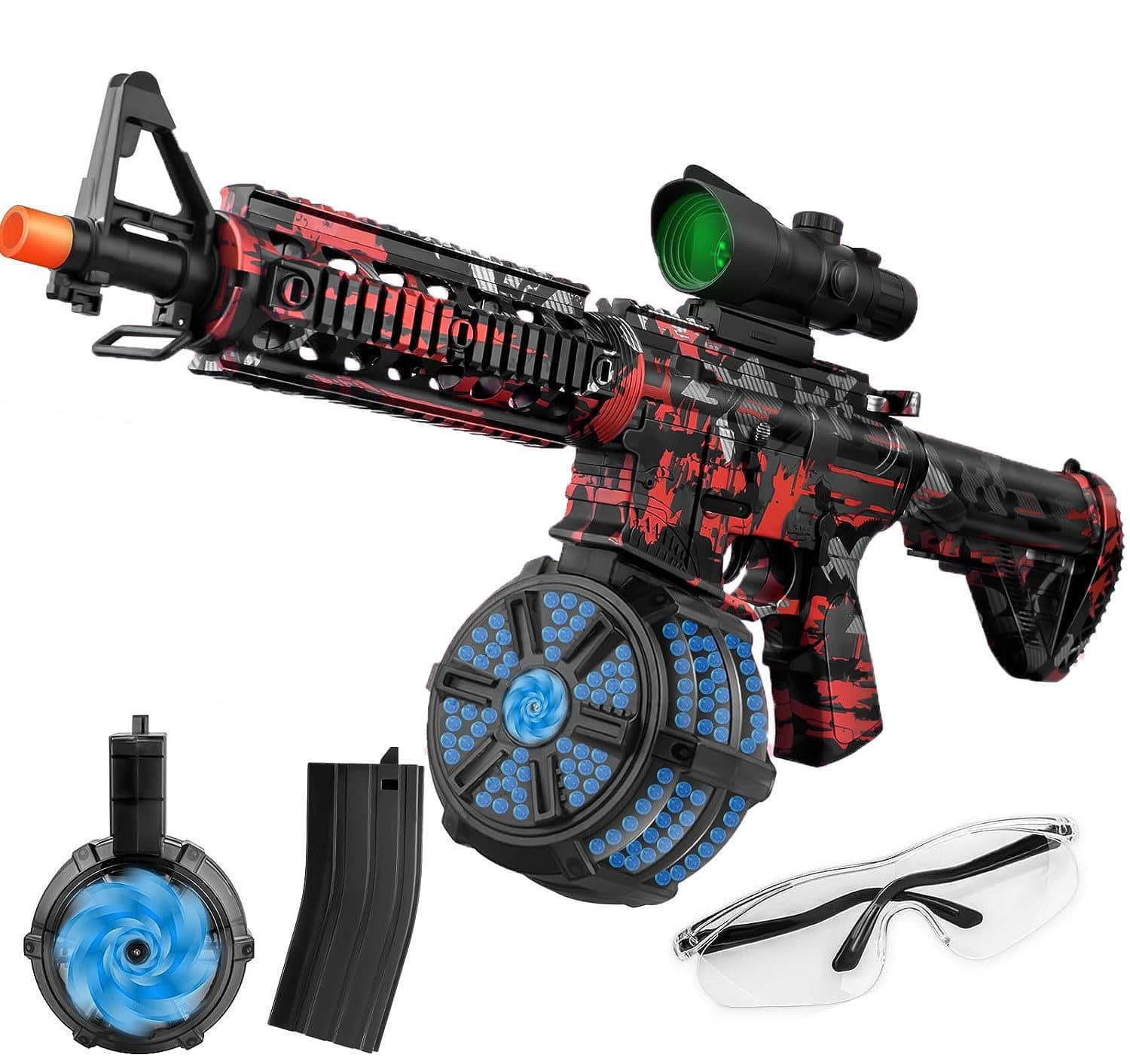 Toy Gun Blasters with 20000 Bullets, Long Range Shooting, with Attachments, Automatic and Manual Mode Splatter Blaster for Outdoor Activities and Shooting Team Game (M416 Camouflage Red)