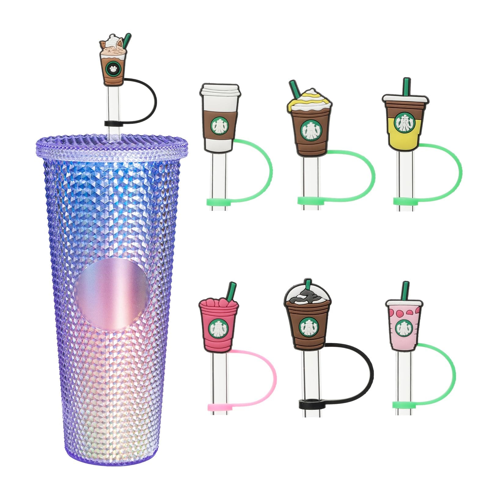 KEUYE Straw Cover Compatible With Starbucks Cup, 7Pcs Reusable Drinking Straw Cover, Splash Proof Straw Cover Cap, Straw Covers Cap for Tumbles,Cups Accessories (7-8MM-7PCS).