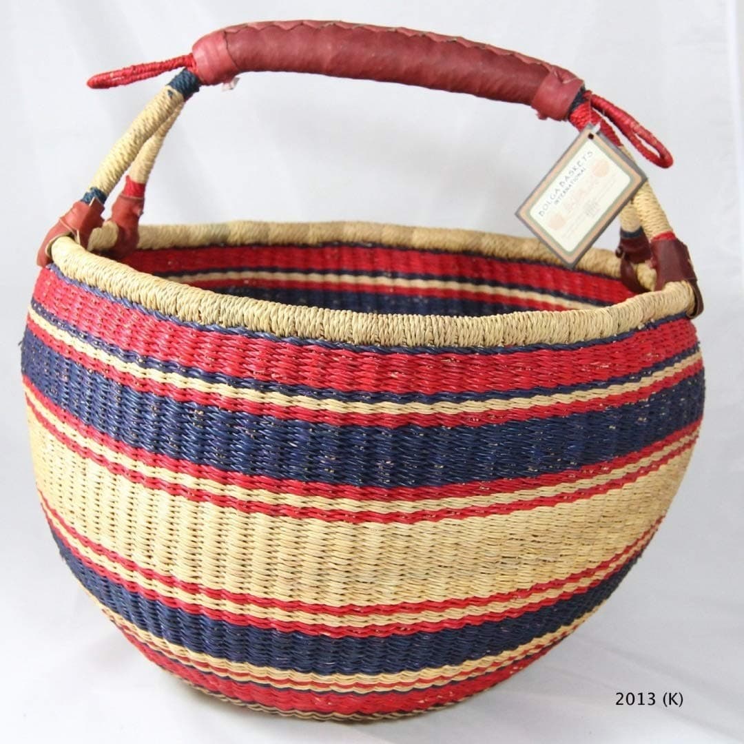 International Large Market Basket w/Leather Wrapped Handle