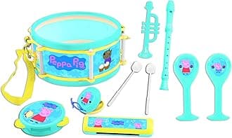 Lexibook Peppa Pig Georges Musical Toy, Set of 7 music instruments (Drum, Maracas, Castanet, Harmonica, Recorder, Trumpet, Tambourine), Convenient game to carry, Blue/Yellow, K360PP