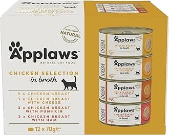 Natural Wet Cat Food Tin, Chicken Multipack Selection in Broth 70g (Pack of 12 x 70g Tins)
