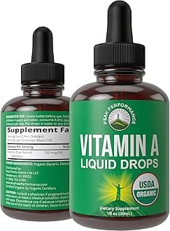 USDA Organic Vitamin A Liquid Drops Supplement - Vegan High Bioavailability for Eye, Skin + Bone Health - for Adults, Men, Women, Kids - Vit A Oil Retinyl Palmitate - Gluten Free, Zero Sugar 1 fl oz