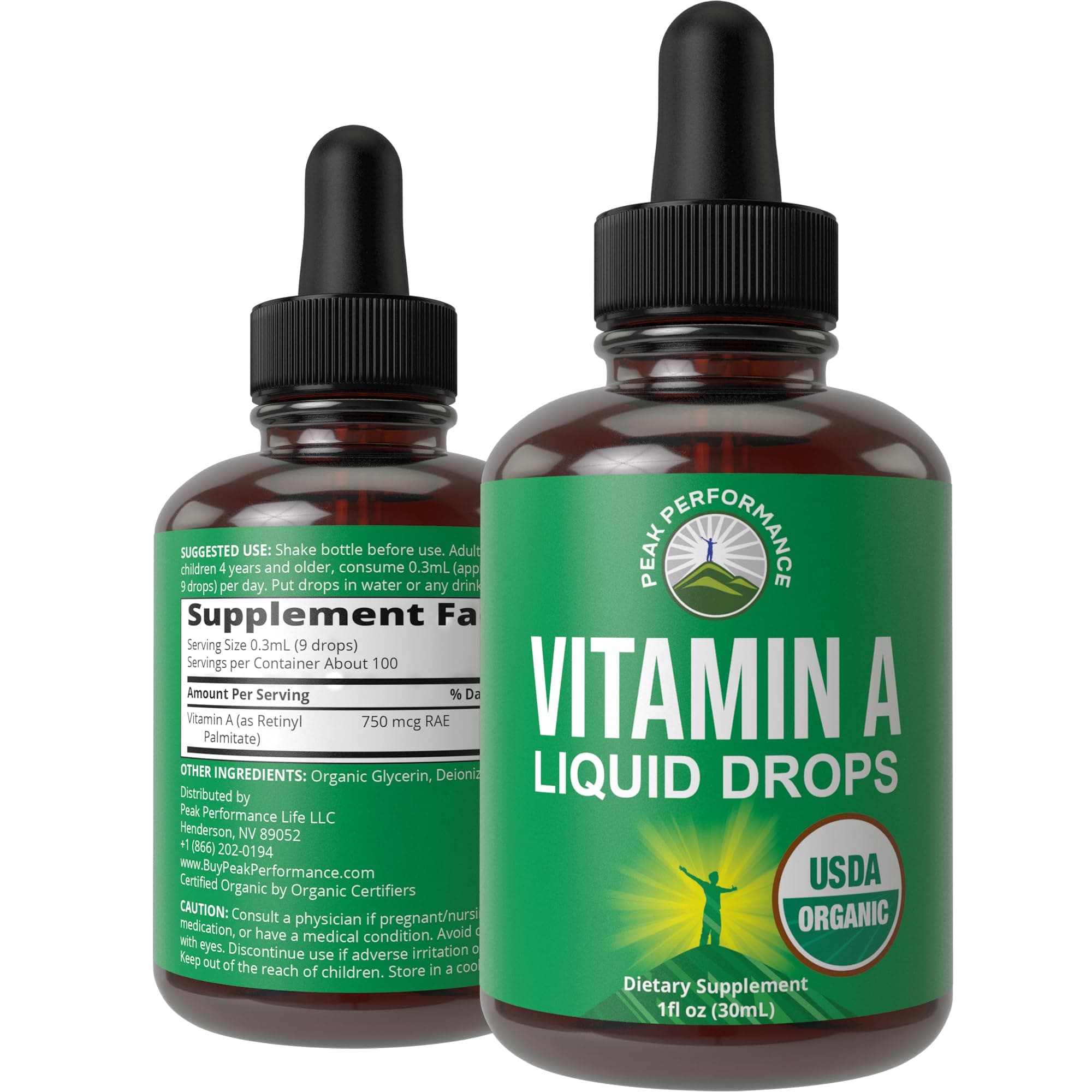 USDA Organic Vitamin A Liquid Drops Supplement - Vegan High Bioavailability for Eye, Skin + Bone Health - for Adults, Men, Women, Kids - Vit A Oil Retinyl Palmitate - Gluten Free, Zero Sugar 1 fl oz