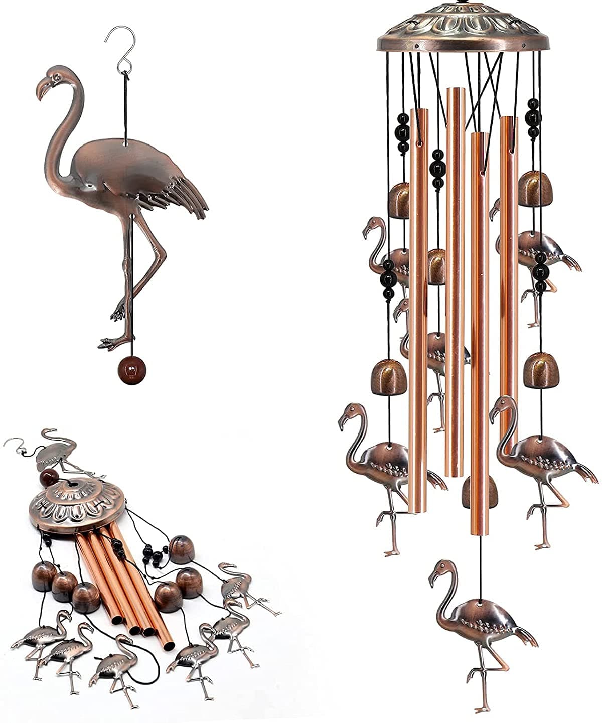 KASTWAVE Wind Chimes for Outside, Bird Windchime Deep Tone with Metal Tubes & Hanging Hook Outdoor Decor for Garden Patio Wind Bell (Bronze)