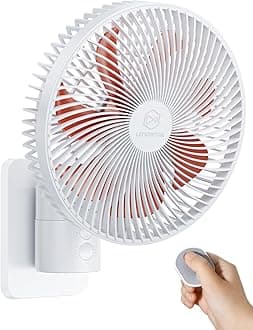 8.5-Inch Quiet Wall-Mounted Oscillation Fan with Remote & Timer, 4-Speed Adjustable for Small Bathrooms, Indoor Bedroom Cooling for RV, Adjustable Tilt, 5.92 ft Cord, Garage Cooling Fan for Home