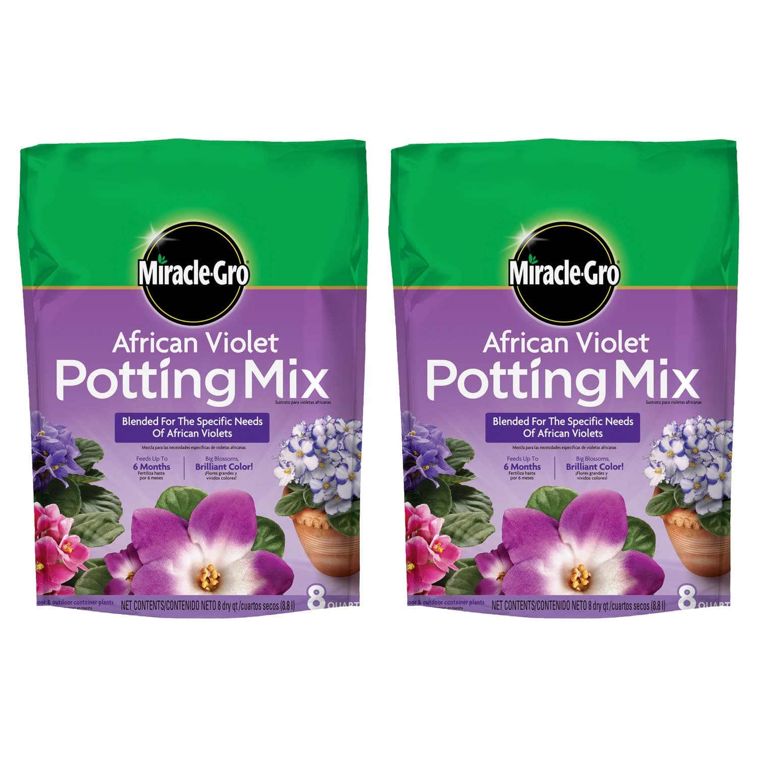 Miracle-Gro African Violet Potting Mix, 8qt, 2-Pack