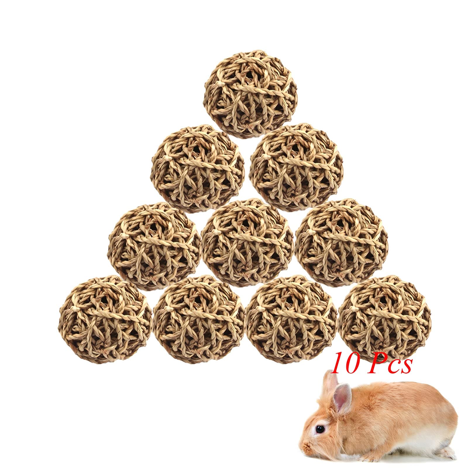 10PCS Rabbit Grass Balls 2.8in Large Guinea Pig Balls Small Animal Activity Enrichment Toy for Bunny Chinchilla Hamster Gerbil Grinding Playing