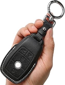 CISUI Genuine Leather Smart Key Fob Cover, Keychain Shell Compatible for Mercedes-Benz A, C, E, S, CLA, CLS, GLA, GLB, GLC, GLE, GLS, G Class 2017-2022 (4-Button,Black)
