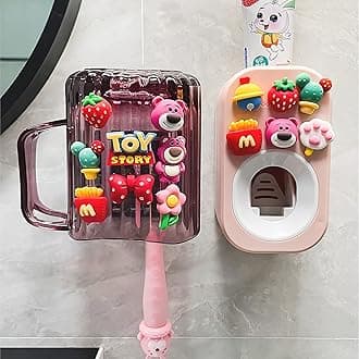 Automatic Toothpaste Dispenser & Toothpaste Holders and Wall Mounted Cup 3 Piece in a Set, is Wall Mounted for Bathroom,Toothpaste Squeezer for Kids & Family Shower by Mr. Thumbs(Pink Set)