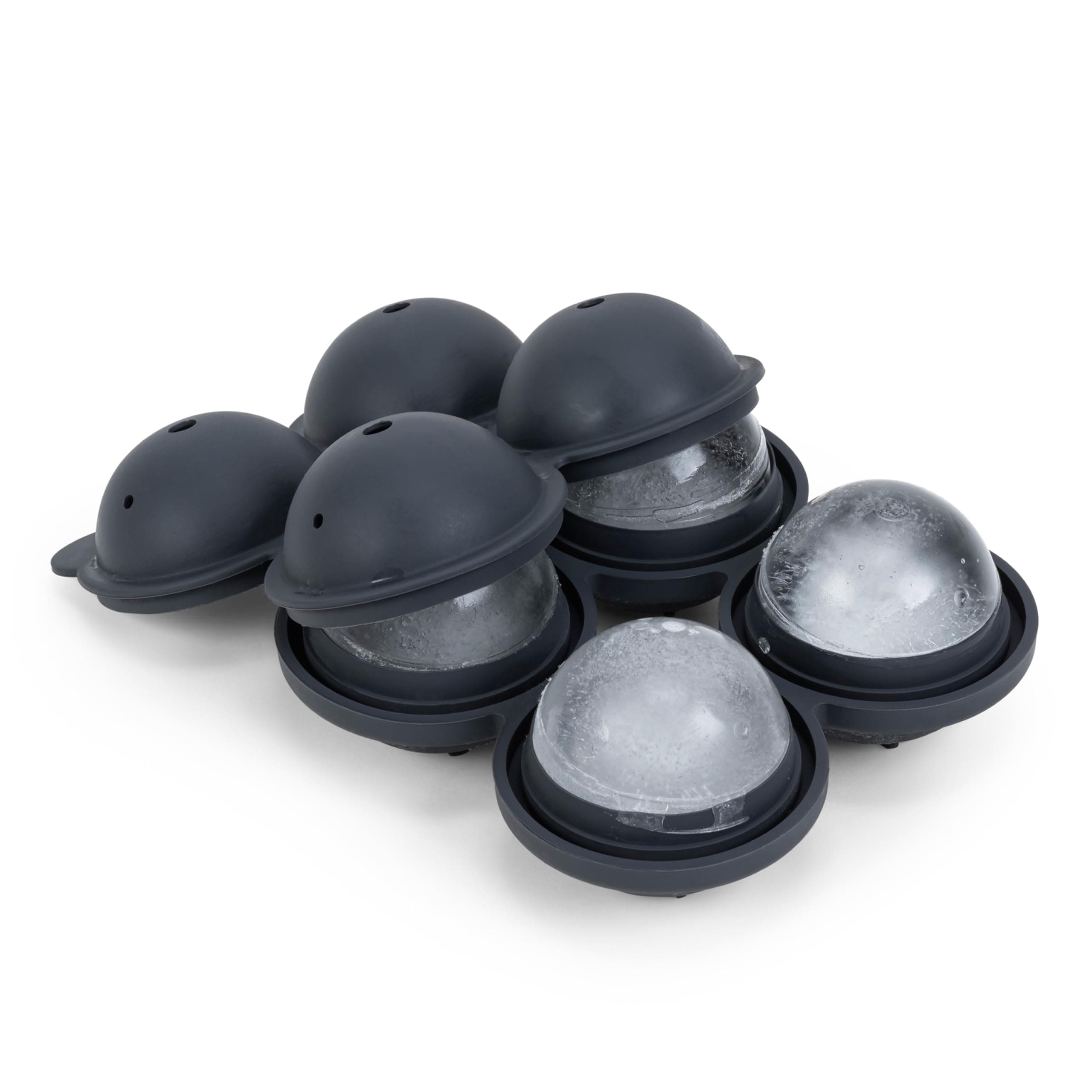 W&P Peak Silicone Sphere Ice Mold w/ Cover | Charcoal | Easy to Remove | Round Cocktail Whiskey Drink Ice Maker | Food Grade Premium Silicone | Dishwasher Safe, BPA Free