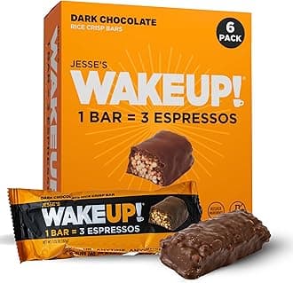 Wake UP! Protein Bars (1 Bar = 3 Espressos) Vegan, Gluten Free Dark Chocolate Energy Bar, 250mg Plant Based Caffeine Power Bar, Kosher, Non GMO, Dairy, Egg & Soy Free, Boost Focus, Clarity & Energy